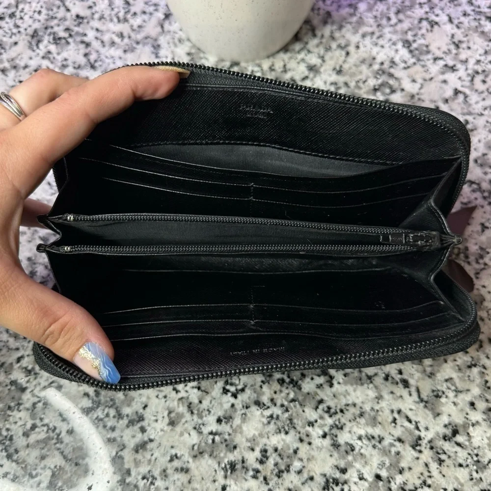 Prada | Black Zip Around Wallet Saffiano Leather Long